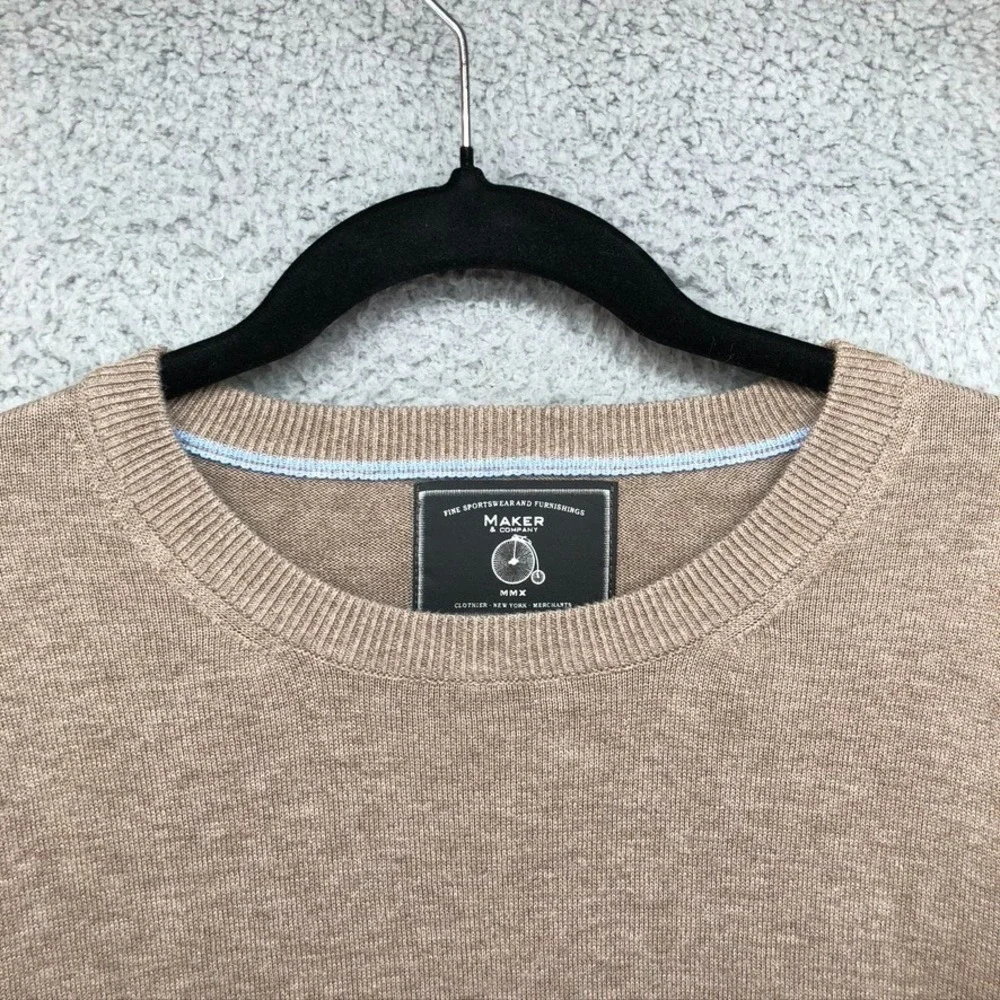 Maker & Company Cotton Sweater Jumper Mens Xl Beige Crew Neck Preppy Office